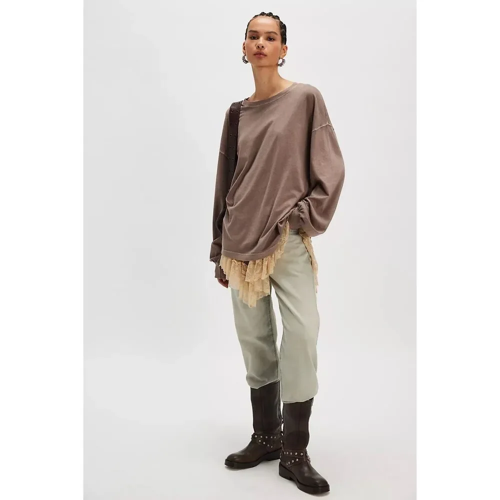 Free people We The Free Perfect Oversized long sleeve Tee mocha S NEW